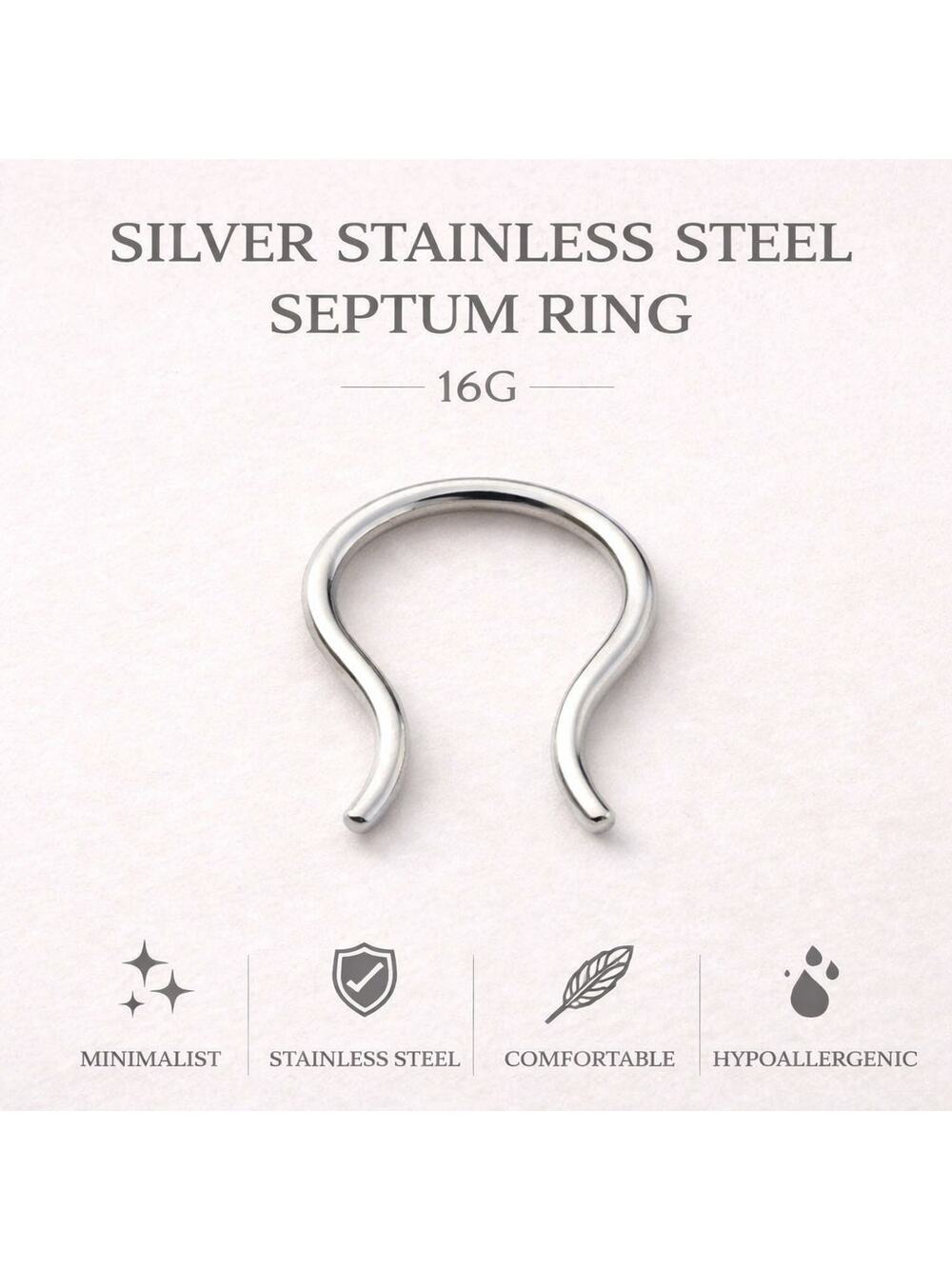 Silver Stainless Steel Septum Ring 16G Minimal Body Jewelry